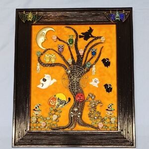 Halloween Themed Picture Art with Black Frame And Orange Background.. Artisan